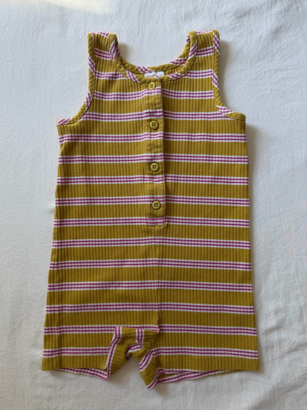 Hanna Andersson Girls Striped Ribbed Romper Mustard Pink Size 4